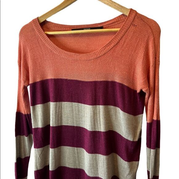KENSIE Loose Knit Scoop Neck Striped Coral Long Sleeve Sweeter S - Picture 2 of 9